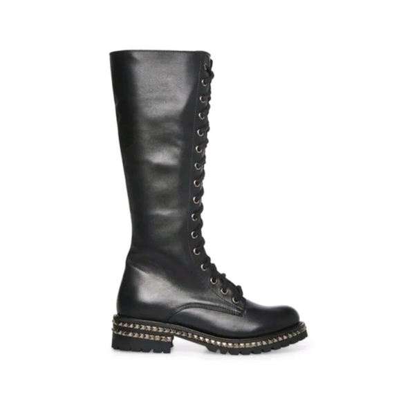 Edgy Cool Steve Madden Black Leather Lace-up Boots - Picture 3 of 9